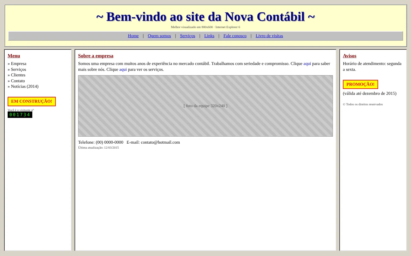 Antes: site antigo (ilustração)
