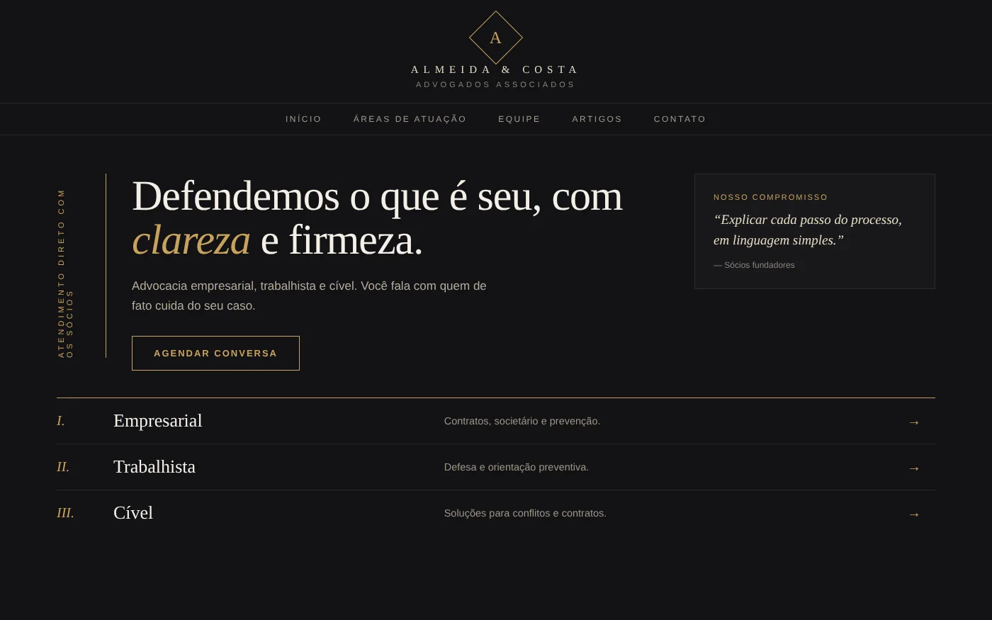 Exemplo ilustrativo de site para advocacia