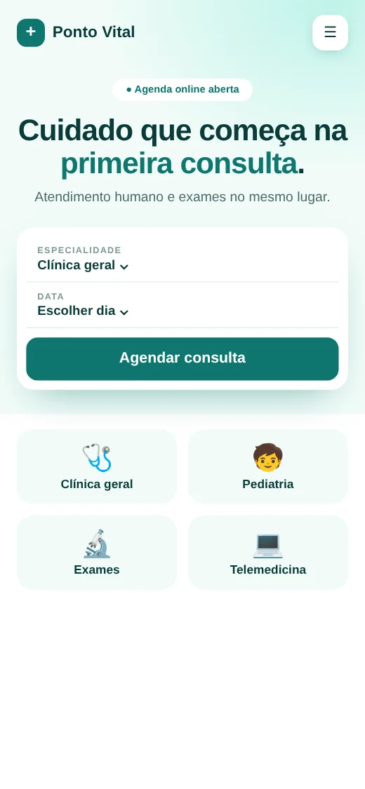 Exemplo ilustrativo: Clínica Ponto Vital no celular