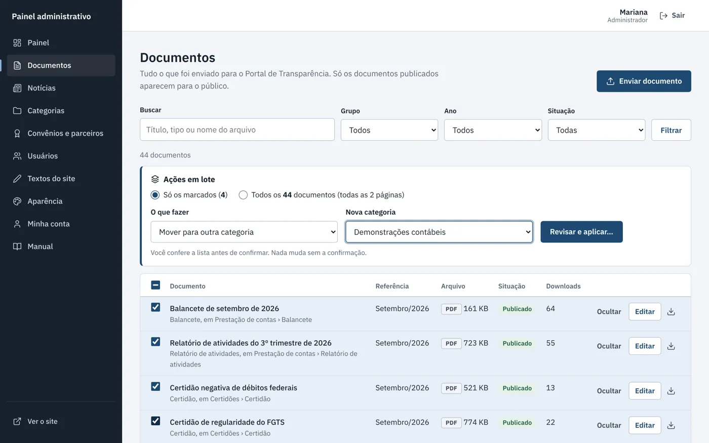 Painel: Edição em lote
