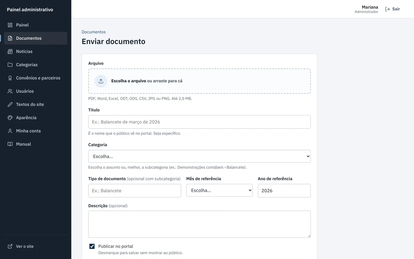 Painel: Enviar documento