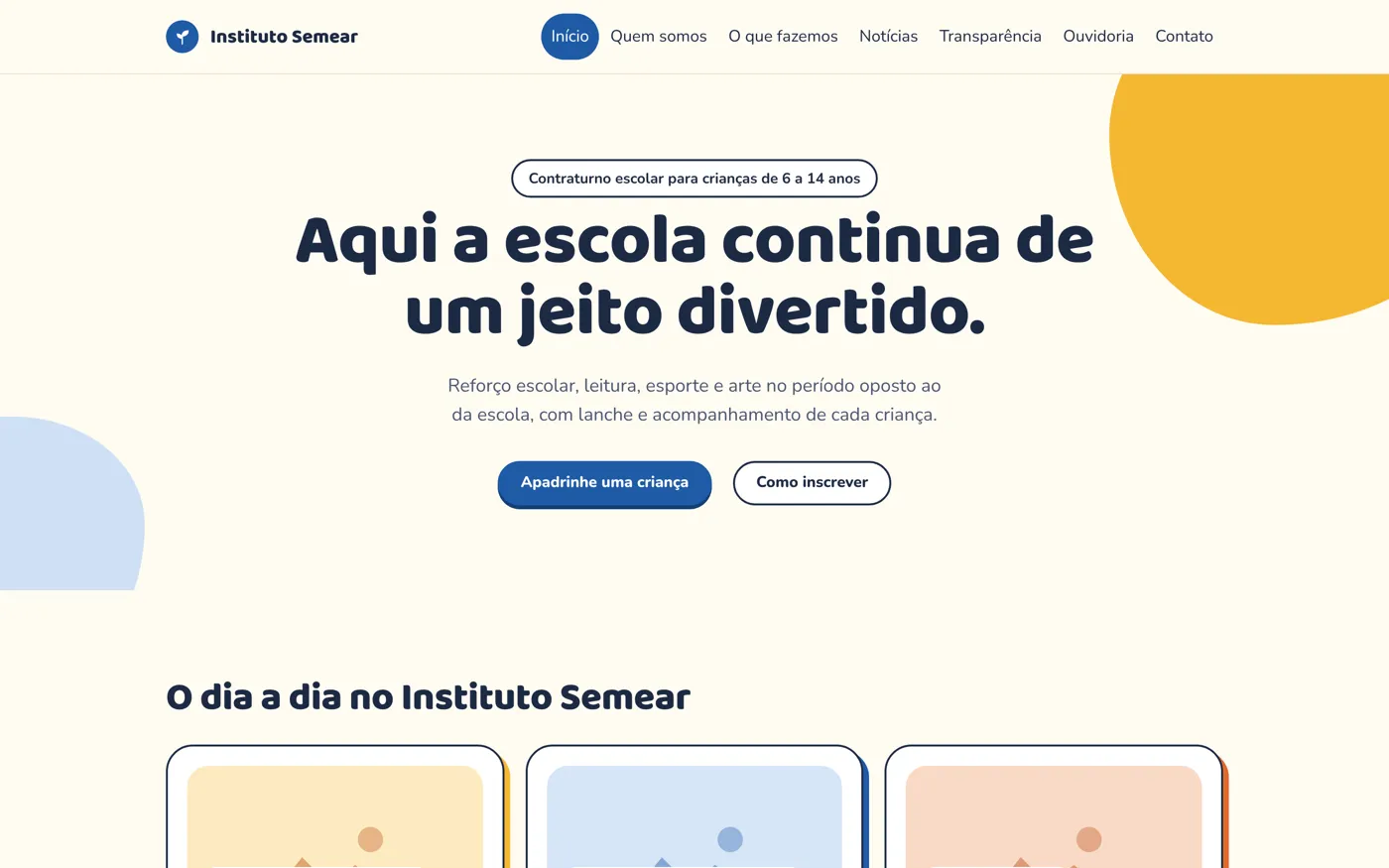 Tema Educação da página inicial do site
