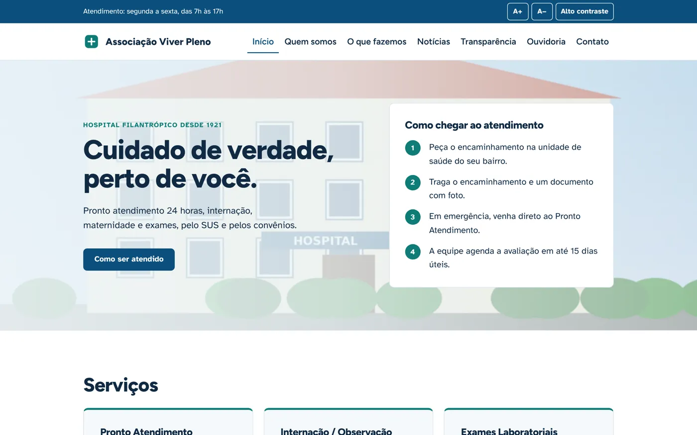 Tema Saúde da página inicial do site